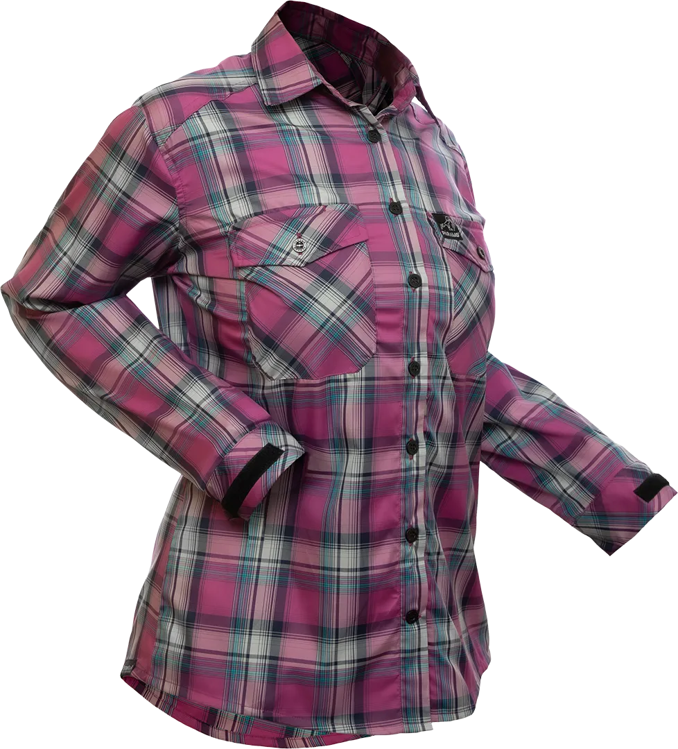 Womens Katmai Ls Shirt Foxglove Check Angled 1080px